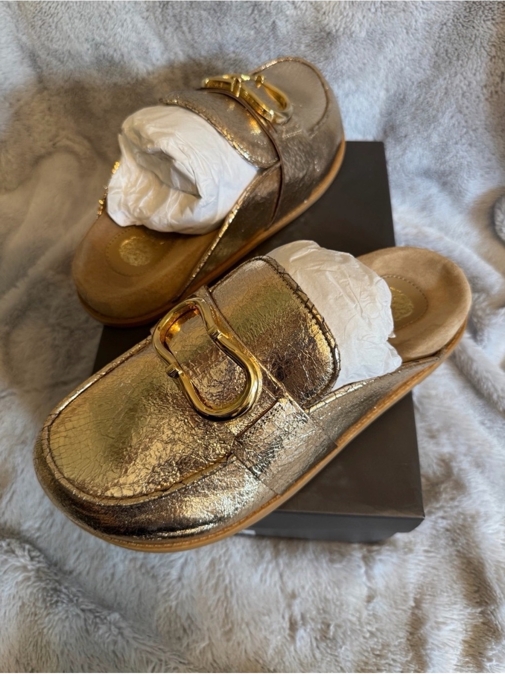Gold Metallic Slip-On Mule with Decorative Buckle - Picture 2 of 2